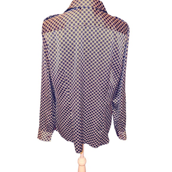 Jones New York - Signature Button Down Blouse w/lapel, blue + lime green, Large - Picture 2 of 10